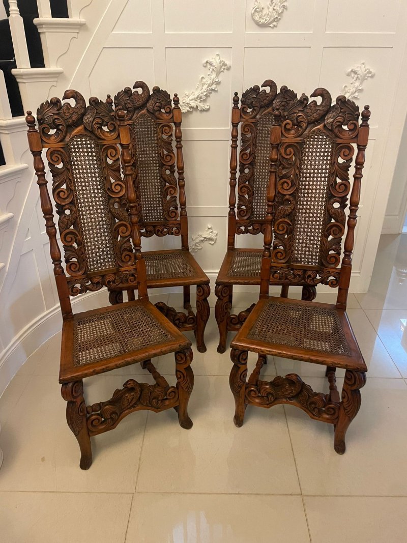 Set of 4 Antique Victorian Quality Carved Walnut Dining Chairs - Image 4